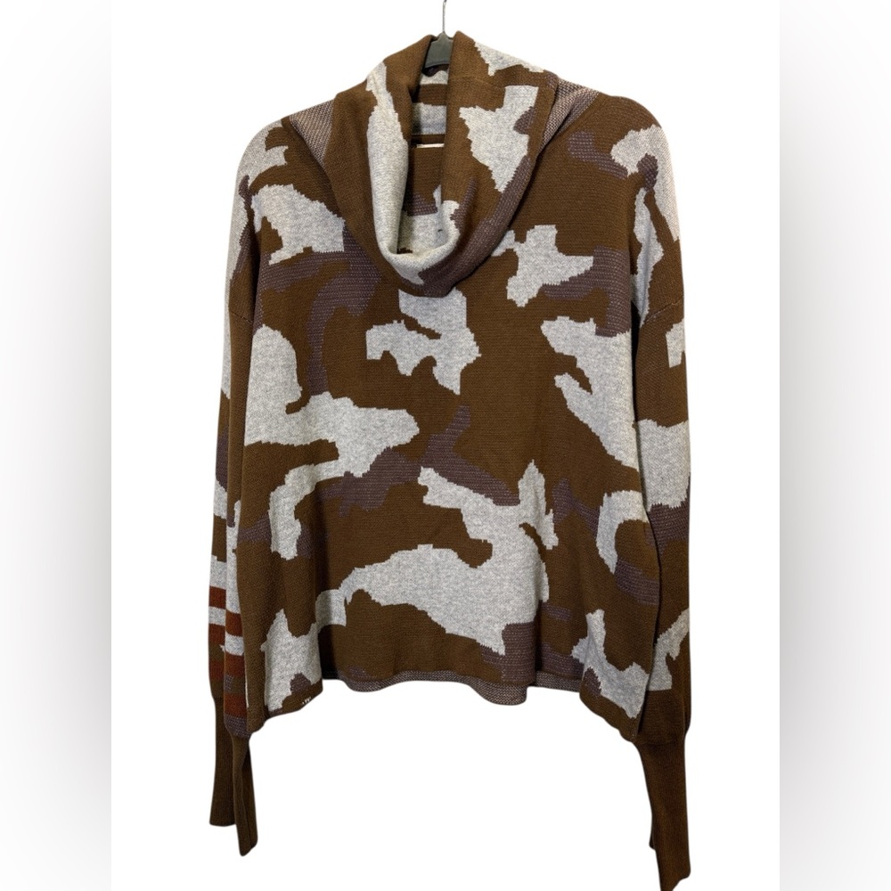 Mystree Women’s 100% Cotton Knit Funnel Neck Rust Camo Sporty Sweater sz L